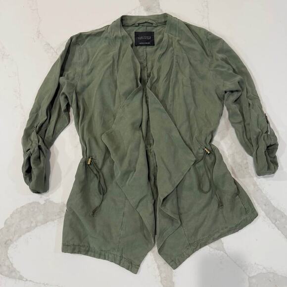 Sanctuary Olive Green Drawcord Waist Open Front Trench Jacket Womens Size Medium - Picture 1 of 10
